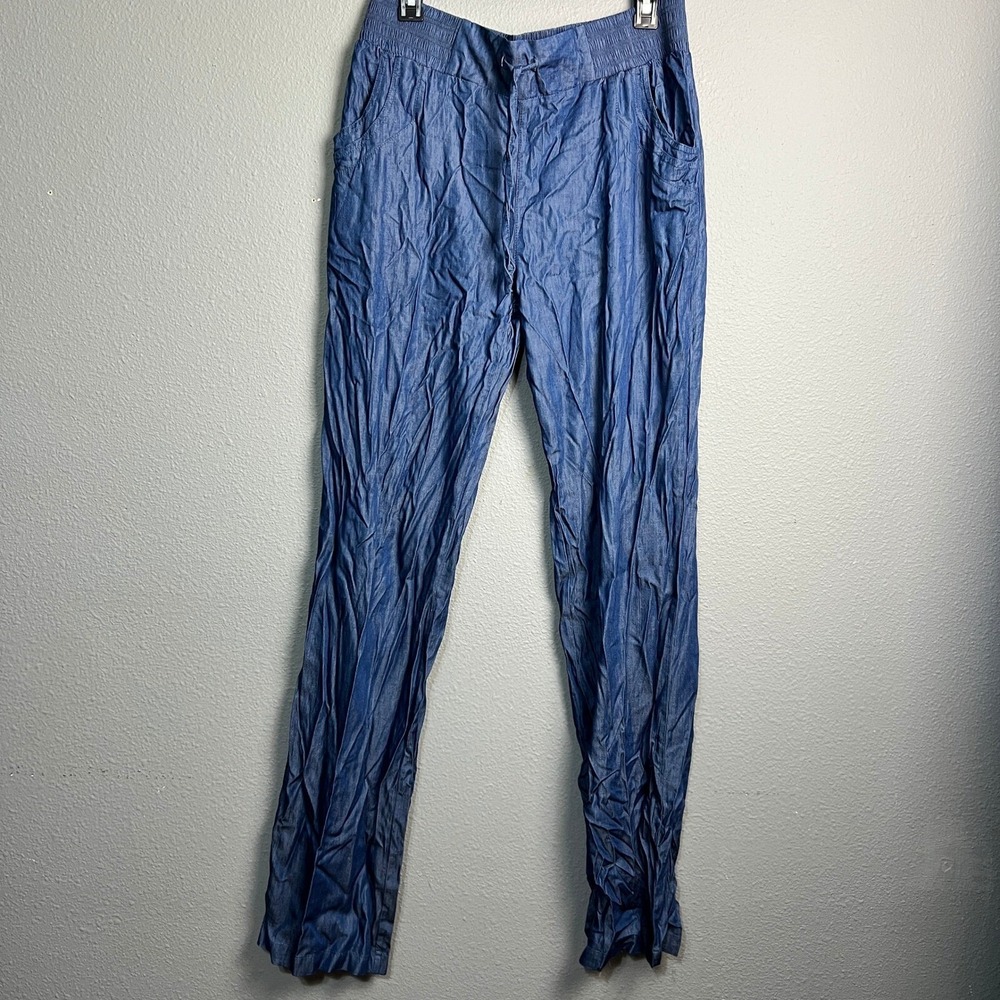 Vantarsi‎ Crinkle Chambray Boho Denim Look Pants Tencel Blend Slouchy Hippie XL